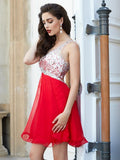 A-line/Princess One-Shoulder Beading Sleeveless Chiffon Short/Mini Dresses TPP0008824