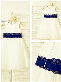 A-line/Princess Scoop Sleeveless Lace Tea-Length Tulle Flower Girl Dresses TPP0007827