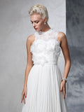 A-Line/Princess High Neck Pleats Sleeveless Long Chiffon Wedding Dresses TPP0006909