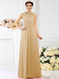 A-Line/Princess Bateau Beading Sleeveless Long Chiffon Bridesmaid Dresses TPP0005545