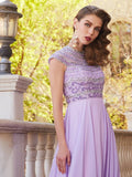 A-Line/Princess Scoop Short Sleeves Floor-Length Beading Chiffon Dresses TPP0003447