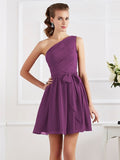 A-Line/Princess Pleats One-Shoulder Sleeveless Short Chiffon Bridesmaid Dresses TPP0005024