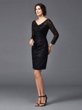 Sheath/Column V-neck Lace Long Sleeves Short Elastic Woven Satin Mother of the Bride Dresses TPP0007400