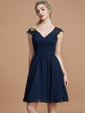 A-Line/Princess V-neck Chiffon Knee-Length Bridesmaid Dresses TPP0005411