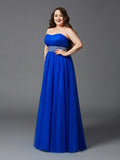 A-Line/Princess Strapless Rhinestone Sleeveless Long Net Plus Size Dresses TPP0003438