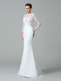 Trumpet/Mermaid Jewel Lace Long Sleeves Long Satin Wedding Dresses TPP0006249