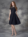 A-line/Princess Jewel Lace Short Sleeves Short Lace Dresses TPP0002731