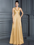 A-Line/Princess Straps Sleeveless Long Elastic Woven Satin Bridesmaid Dresses TPP0005223