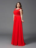 A-Line/Princess Scoop Beading Sleeveless Long Chiffon Plus Size Dresses TPP0003655