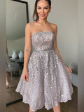 A-Line/Princess Strapless Sleeveless Sequin Knee-Length Tulle Homecoming Dresses TPP0004277