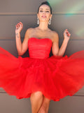 A-Line/Princess Strapless Tulle Ruffles Sleeveless Short/Mini Homecoming Dresses TPP0004466