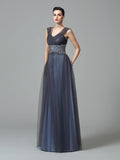 A-Line/Princess Straps Beading Sleeveless Long Net Mother of the Bride Dresses TPP0007330