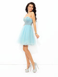 A-Line/Princess Sweetheart Beading Short Sleeveless Satin Cocktail Dresses TPP0008752