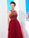 A-Line/Princess Scoop Sleeveless Floor-Length Beading Tulle Dresses TPP0002471