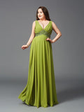 A-Line/Princess Straps Rhinestone Sleeveless Long Chiffon Plus Size Dresses TPP0003333