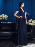 A-Line/Princess V-neck Applique Short Sleeves Long Chiffon Mother of the Bride Dresses TPP0007094