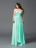 A-Line/Princess One-Shoulder Rhinestone Sleeveless Long Chiffon Plus Size Dresses TPP0003742