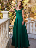 A-Line/Princess Off-the-Shoulder Sequin Sleeveless Satin Floor-Length Dresses TPP0002252