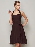 A-Line/Princess Halter Sleeveless Pleats Bowknot Short Chiffon Bridesmaid Dresses TPP0005094