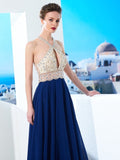 A-Line/Princess Sleeveless Straps Beading Chiffon Floor-Length Dresses