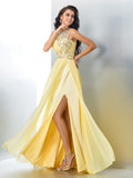 A-Line/Princess Sheer Neck Beading Sleeveless Long Chiffon Dresses TPP0002378