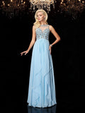 A-line/Princess Scoop Beading Sleeveless Long Chiffon Dresses TPP0002926