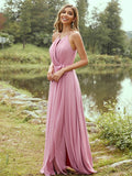 A-Line/Princess Chiffon Ruffles Halter Sleeveless Sweep/Brush Train Bridesmaid Dresses TPP0004973