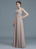 A-Line/Princess Scoop Short Sleeves Applique Floor-Length Chiffon Mother of the Bride Dresses TPP0007275