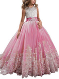 Ball Gown Jewel Sleeveless Lace Sweep/Brush Train Tulle Flower Girl Dresses TPP0007567