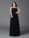 A-Line/Princess Scoop Rhinestone Sleeveless Long Chiffon Plus Size Dresses TPP0002963