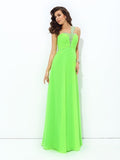 A-line/Princess One-Shoulder Rhinestone Sleeveless Long Chiffon Dresses TPP0003548