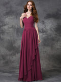 A-line/Princess Spaghetti Straps Sleeveless Long Ruffles Chiffon Bridesmaid Dresses TPP0005431