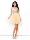 A-Line/Princess Sheer Neck Beading Sleeveless Short Net Cocktail Dresses TPP0008413