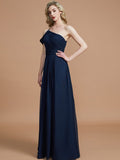 A-Line/Princess One-Shoulder Floor-Length Chiffon Sleeveless Bridesmaid Dresses TPP0005381