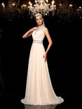 A-Line/Princess Sheer Neck Beading Sleeveless Long Chiffon Dresses TPP0002686