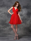 A-line/Princess V-neck Sash/Ribbon/Belt Sleeveless Short Organza Cocktail Dresses TPP0008649