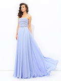 A-line/Princess Strapless Beading Sleeveless Long Chiffon Dresses TPP0003600