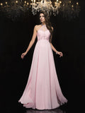 A-Line/Princess Halter Beading Sleeveless Long Chiffon Dresses TPP0003604