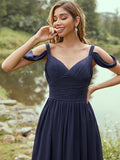 A-Line/Princess Chiffon Ruched V-neck Sleeveless Sweep/Brush Train Bridesmaid Dresses TPP0004962