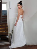 A-Line/Princess Ruched Sweetheart Sleeveless Sweep/Brush Train Wedding Dresses TPP0006455