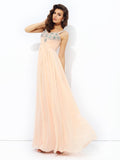 A-line/Princess Spaghetti Straps Beading Sleeveless Long Chiffon Dresses TPP0003415