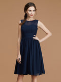 A-Line/Princess Bateau Sleeveless Short/Mini Sash/Ribbon/Belt Chiffon Bridesmaid Dresses