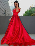 A-Line/Princess Ruffles Sleeveless Satin Off-the-Shoulder Sweep/Brush Train Dresses TPP0004573