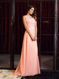 A-Line/Princess High Neck Applique Sleeveless Long Chiffon Dresses TPP0003779