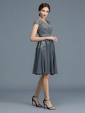 A-Line/Princess V-neck Chiffon Applique Sleeveless Knee-Length Mother of the Bride Dresses TPP0007297