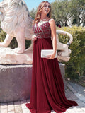 A-Line/Princess Chiffon Beading Spaghetti Straps Sleeveless Floor-Length Dresses TPP0004836