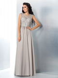 A-Line/Princess Sheer Neck Beading Sleeveless Long Chiffon Dresses TPP0002696