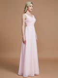 A-Line/Princess Sleeveless Floor-Length Chiffon V-neck Bridesmaid Dresses TPP0005433