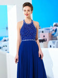 A-Line/Princess Jewel Sleeveless Beading Chiffon Sweep/Brush Train Dresses TPP0003515