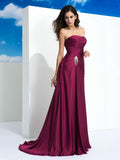 A-Line/Princess Strapless Pleats Sleeveless Long Satin Chiffon Dresses TPP0009141